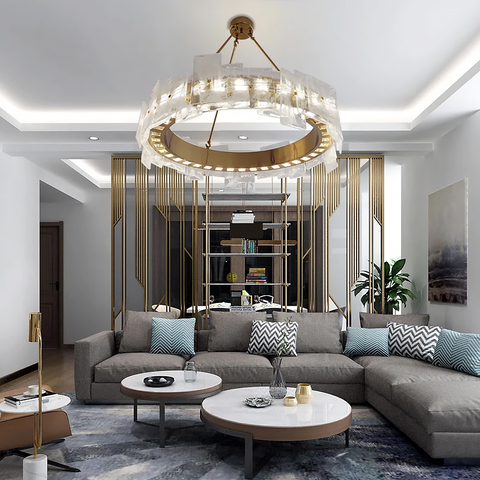 Латунна люстра із декоративними пластинами у двох розмірах