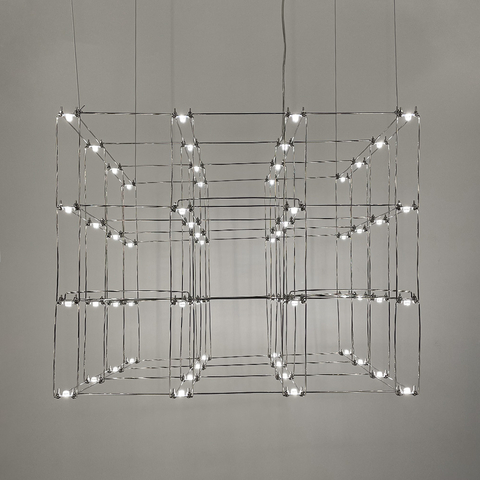 Серебряная геометрическая люстра в форме параллелепипеда 72*60*60 см