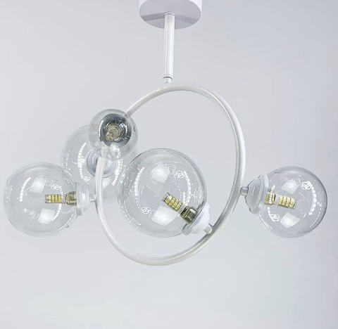 Стельова люстра у формі кільця білого кольору з прозорими плафонами Bubble 