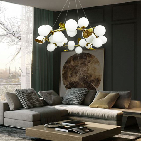 Кольцевая люстра с 24 белыми плафонами и листочками Ø 80 см