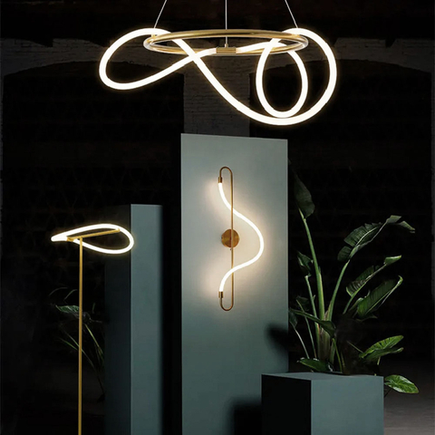  Латунна кільцева люстра з гнучкою LED стрічкою Ø95 см (кільце 60 см)