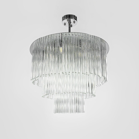 Люстра із трьома ярусами скляних трубок у хромованому корпусі Ø 60 см