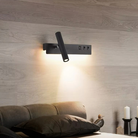 Чорне бра з поворотним спотом зліва + розʼєм Type-C 