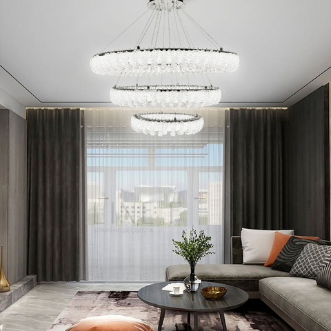 Кільцева кришталева люстра в хромі на 3 яруси 80+60+40 см