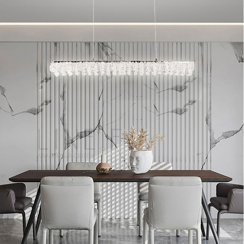 Видовжена кришталева люстра в хромі 80х5 см