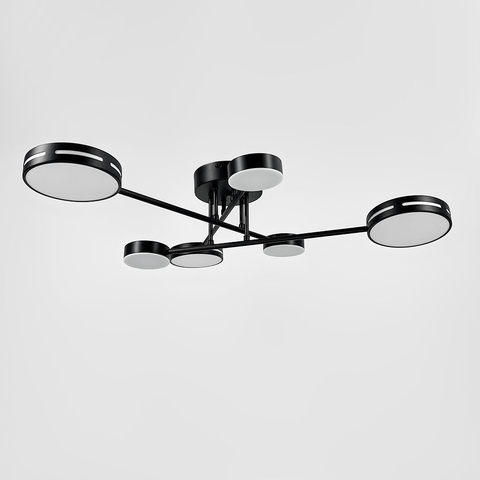 Чорна стельова люстра на 3+3 світлових кругів Ø 65 см
