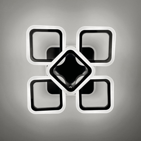 Стельова чорна люстра LED на 4+1 ріжки-квадрати 