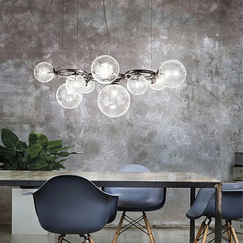 Чорна люстра Gorizia на 9 прозорих плафонів