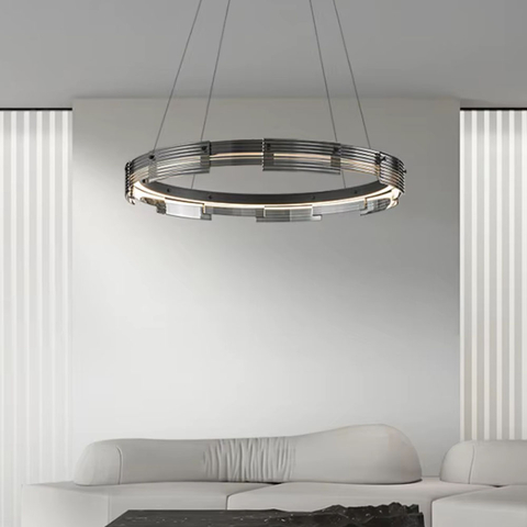 Люстра с подвесным черным кольцом с графитовыми пластинами Ø 80 см