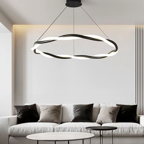 Люстра с черным кольцом и оплетенным неоном Ø 80 см