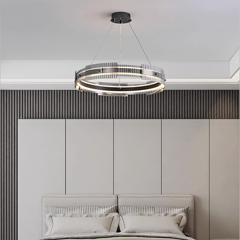 Чорна кільцева люстра з графітовими пластинами Ø 60 см