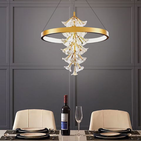 Світлодіодна латунна люстра із ніжними квітами Ø 60 см