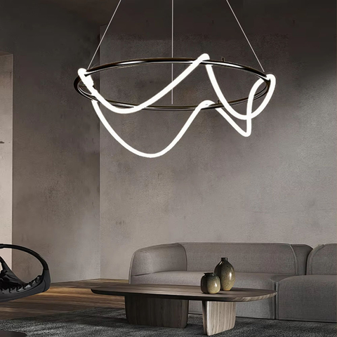 Кільцева чорна люстра з гнучкою LED стрічкою Ø105 см (кільце 80 см)