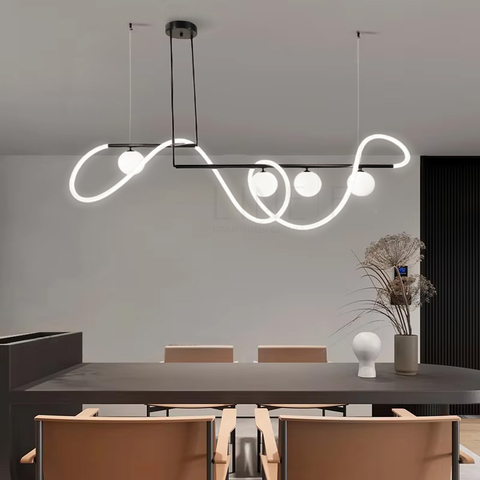 Видовжена люстра із 4-ма плафонами та неоном довжиною 180 см