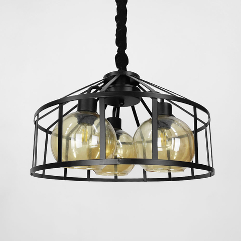 Черная люстра Лофт на 3 янтарных плафона