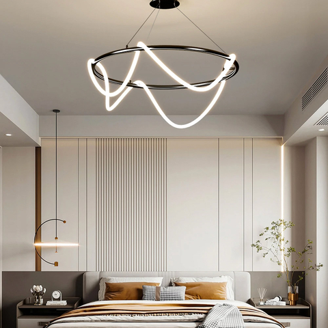 Черная кольцевая люстра с гибкой LED лентой Ø100 см (кольцо 80 см)