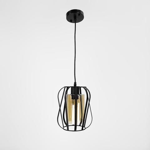 Подвесной черный светильник с янтарным плафоном 22х18 см