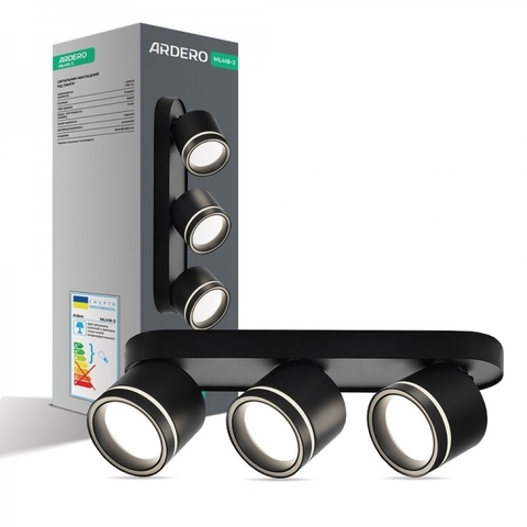 Накладний світильник поворотний Ardero під 3 лампи чорний 345*82*93 мм