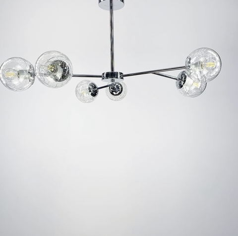 Стельова люстра в корпусі хром на 6 плафонів 