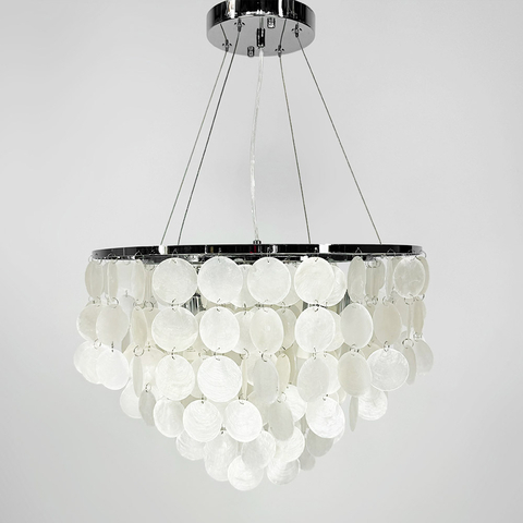 Круглая серебряная люстра ATHELIA с перламутровыми пластинами Ø 60 см