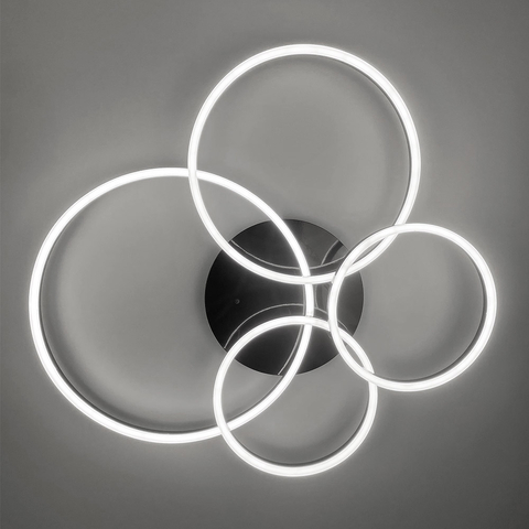 Сучасний LED світильник на 4 кільця у чорному корпусі