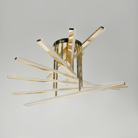 Стельова золота люстра на 5 ярусів світлових палок 80х40 см