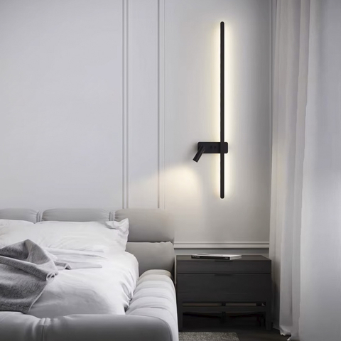 Чорне лінійне бра 100 см зі спотом зліва та 2-ма вимикачами