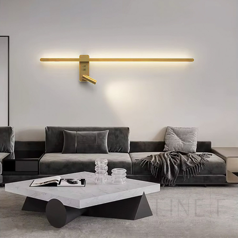 Латунне лінійне бра 120 см зі спотом справа та 2-ма вимикачами