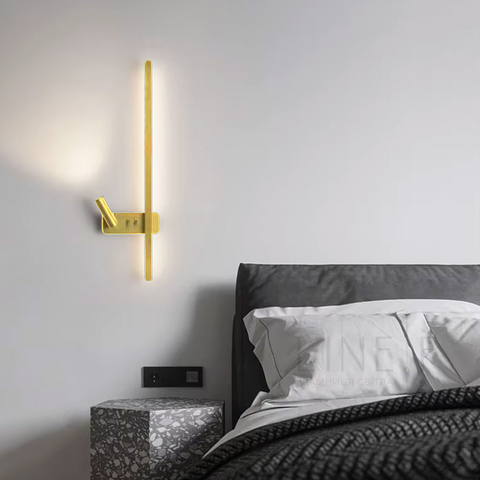 Латунне лінійне бра 65 см зі спотом зліва та 2-ма вимикачами