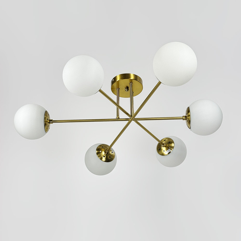 Люстра у латунному корпусі із 6-ма білими плафонами  Ø 73 см
