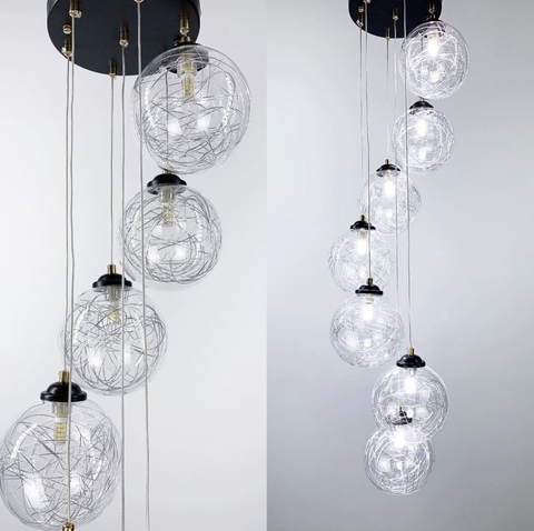 Підвісний світильник Transparent Bubbles на 7 плафонів з металевою ниткою