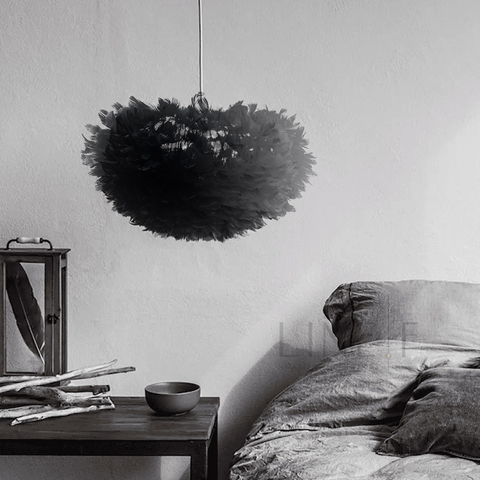 Світильник з натуральним пір'ям чорного кольору Ø 60 см