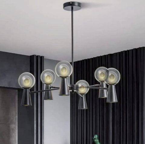 Люстра в чорному корпусі з плафоном на 2 джерела світла