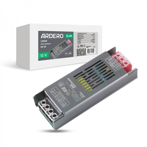 Блок питания для LED ленты Ardero 12В 80Вт 135х50х24 мм