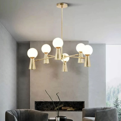 Золота люстра ABELINA з 6-ма білими плафонами на 2 джерела світла