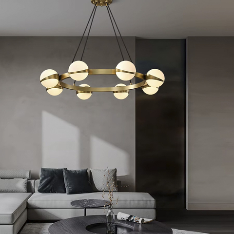 Елегантна латунна кільцева люстра на 8 плафонів Ø 80 см