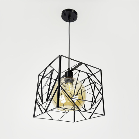 Люстра в черном корпусе с янтарным плафоном 24х24 см