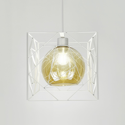 Люстра в белом корпусе с янтарным плафоном 24х24 см