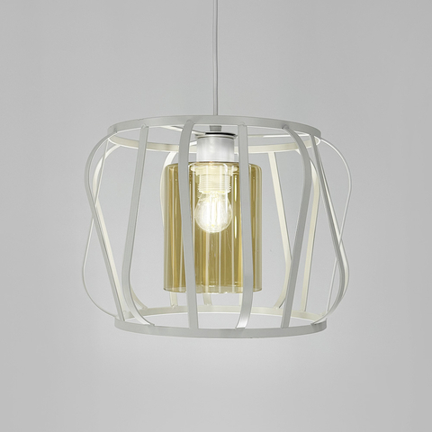 Підвісний світильник із янтарним плафоном у білому корпусі 32×23 см