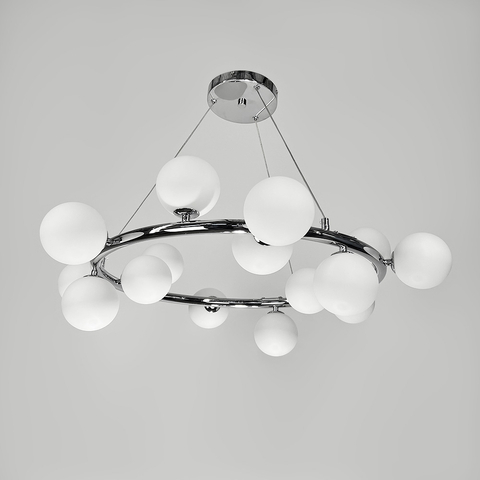 Кільцева люстра у хромованому корпусі з 15 білими плафонами Ø 75 см