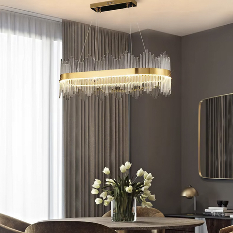 Видовжена підвісна люстра у латунному корпусі 80х25х32 см