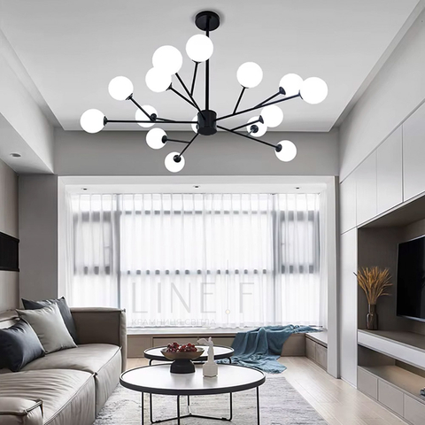 Стельова люстра в чорному корпусі на 15 білих плафонів Ø 100 см