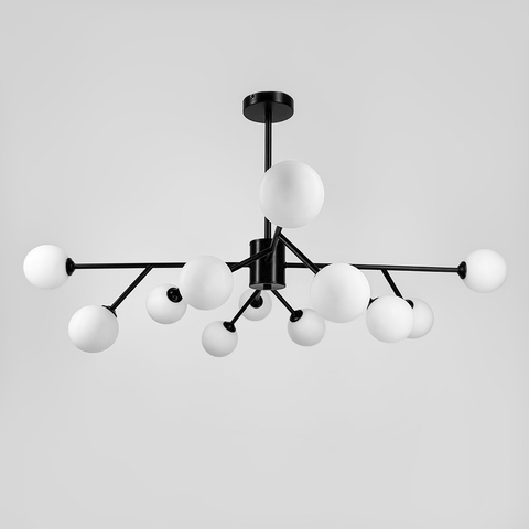 Стельова люстра в чорному корпусі на 12 білих плафонів Ø 100 см