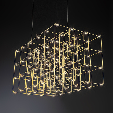 Золотая геометрическая люстра в форме параллелепипеда 120*60*60 см