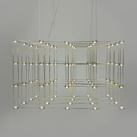 Золотая геометрическая люстра в форме параллелепипеда 95*60*60 см