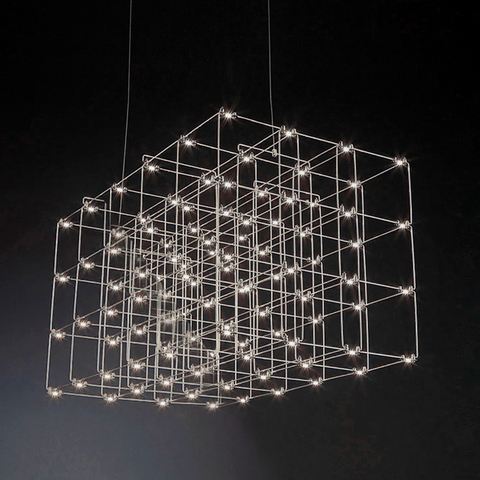 Серебряная геометрическая люстра в форме параллелепипеда 120*60*60 см