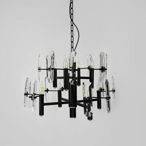 Двоярусна люстра з видовженим камінням на 8 ламп Ø 65 см