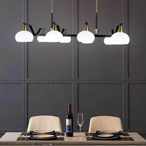 Люстра на 8 белых плафонов в черном корпусе 100 см