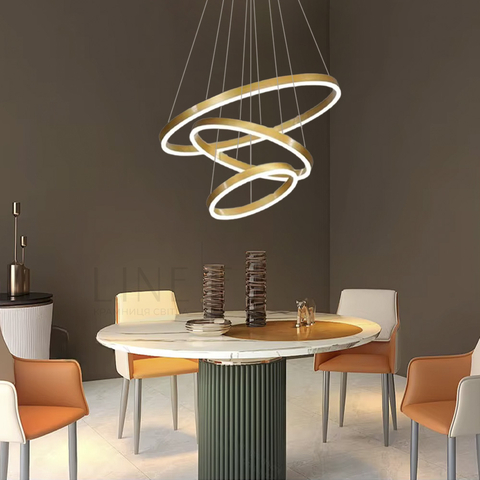 Підвісна люстра у латунному корпусі на три кільця 60, 50 та 40 см