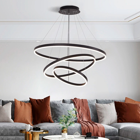 Подвесная люстра в черном корпусе на три кольца 80, 60 та 40 см